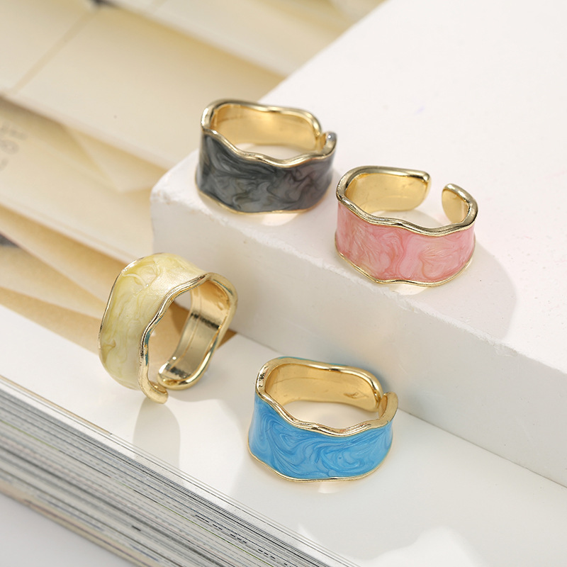 Liuyun Adjustable Opening Ring Female Fashion Colored String Spray Alloy Creative Marble Texture Design Ring Simple Style