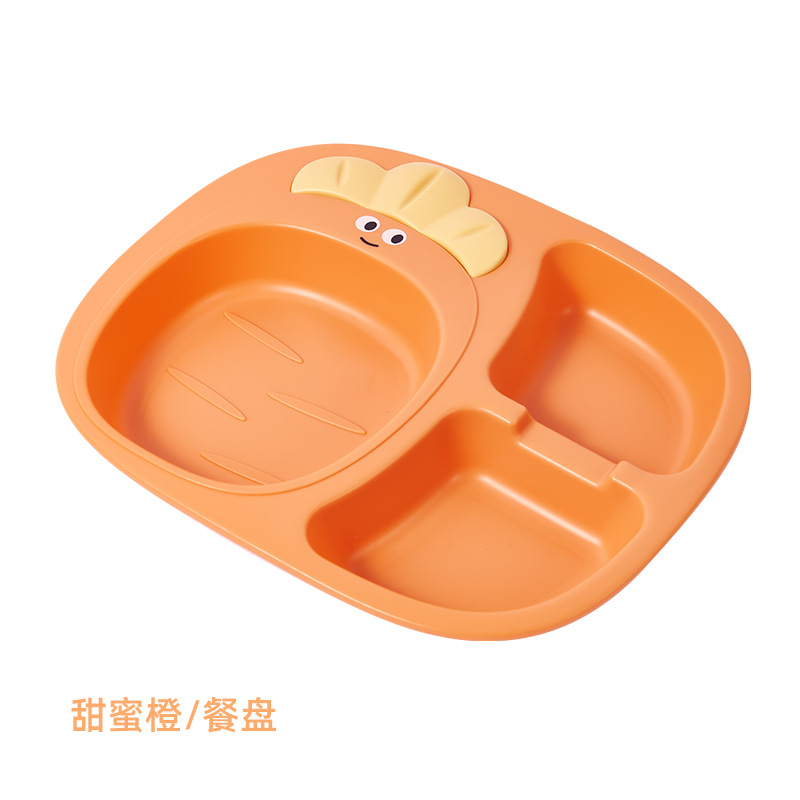 Kindergarten Children's Dinner Plate Bowl Set Cartoon Baby Creative Radish Grid Plate Complementary Food Eating Bowl Tableware