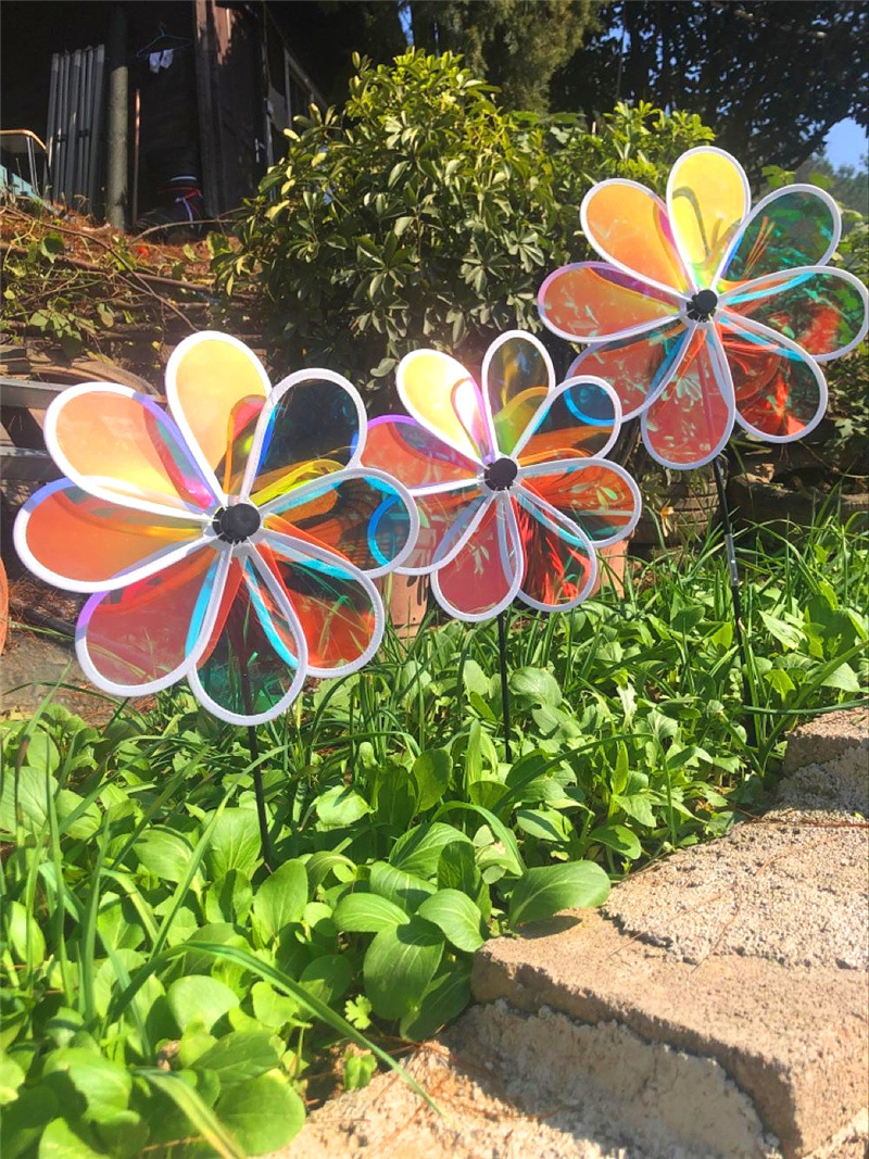 八叶彩膜变色炫彩驱鸟风车户外插地广告楼盘装饰景区幼儿园节礼品