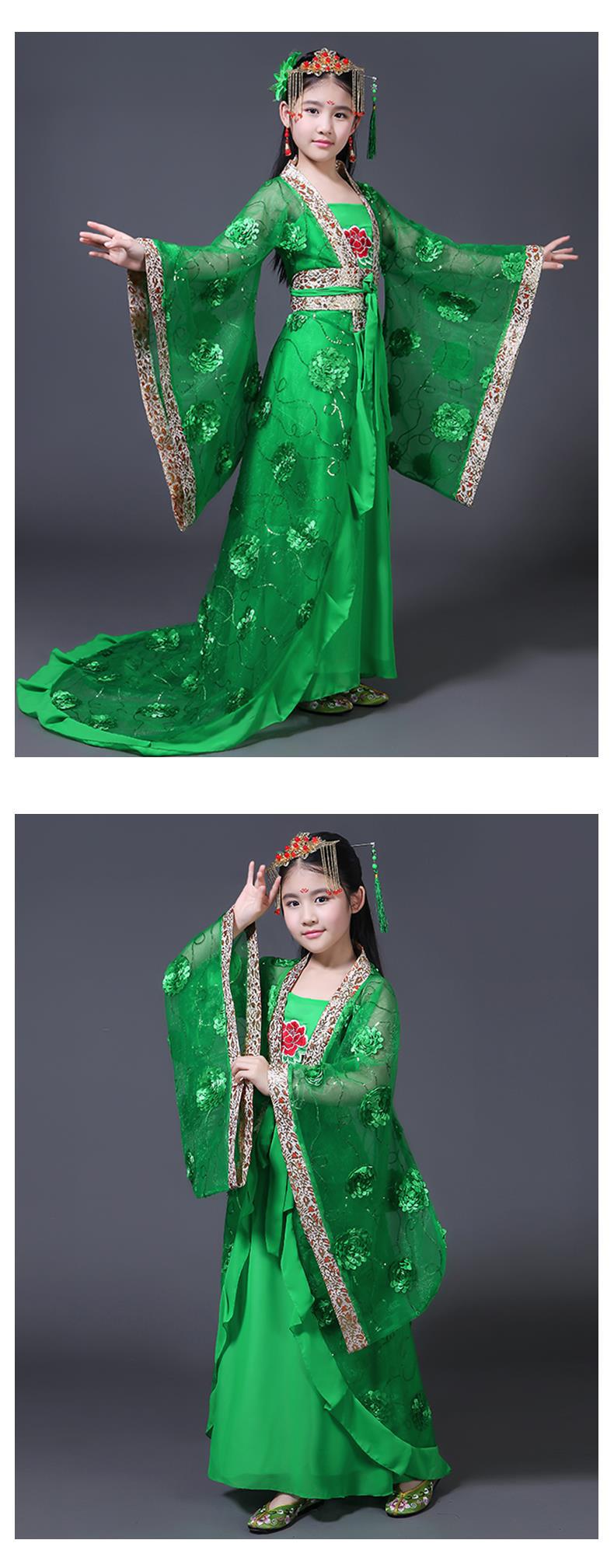 儿童古装女童汉服襦裙中国风拖尾小贵妃古装唐朝公主仙女装演出服