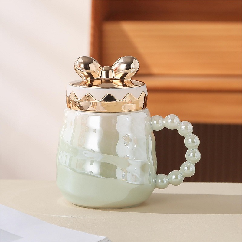 Ceramic Cup with Lid Gift Ins Mug Good-looking Household Ceramic Water Cup Export Pearl Colorful Cup