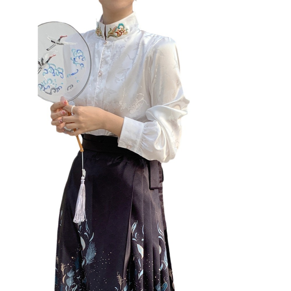 Real Shot New Chinese Style Gray Jade Improved Horse-Face Skirt Women's New Daily Commuter Dress Hanfu Skirt Suit