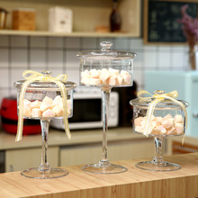 2O6X欧式玻璃糖果罐带盖高脚透明储物罐展示甜品台软装饰婚庆家居