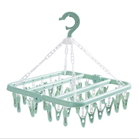 Plastic Adult Windproof Foldable Hanger Children Baby Panty-Hose Hanger Household Multi-Head Drying Rack 32 Clip