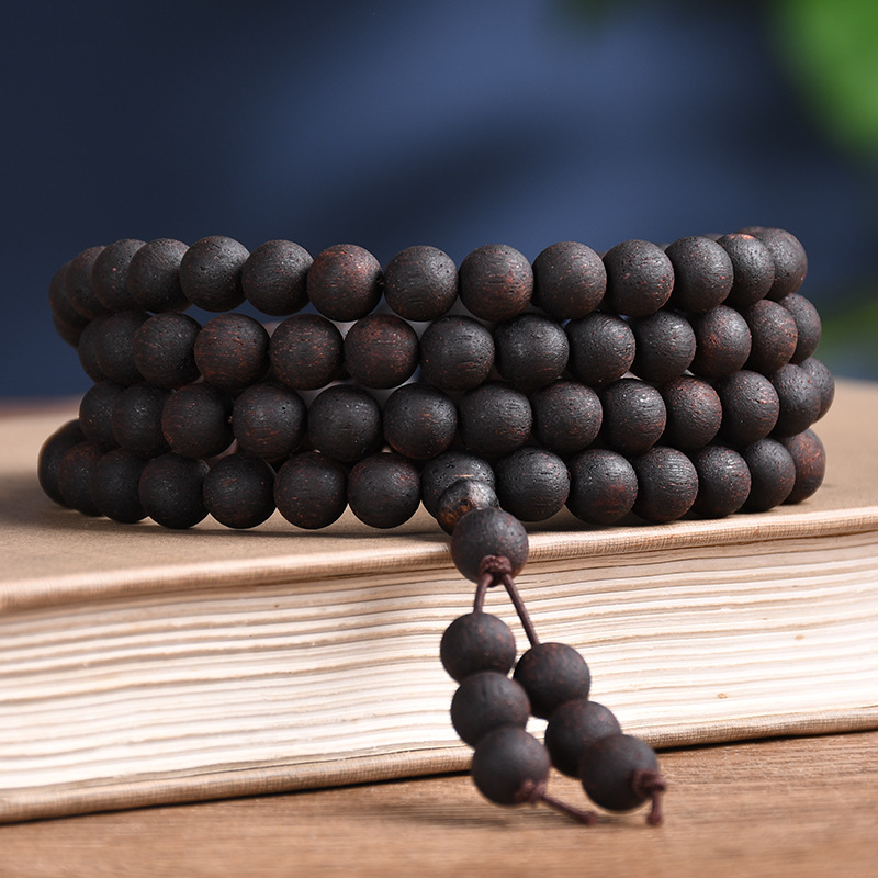 缅甸小叶降真香手串降沉香手链108颗沉水奇楠级熟结麻丝醇化老料