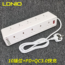 【跨境专供】LDNIO英规香港版USB拖板10插位QC3.0排插座PD快充20W