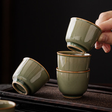 越窑青瓷功夫茶具茶杯陶瓷家用泡茶主人杯单杯复古高足茶盏品茗杯