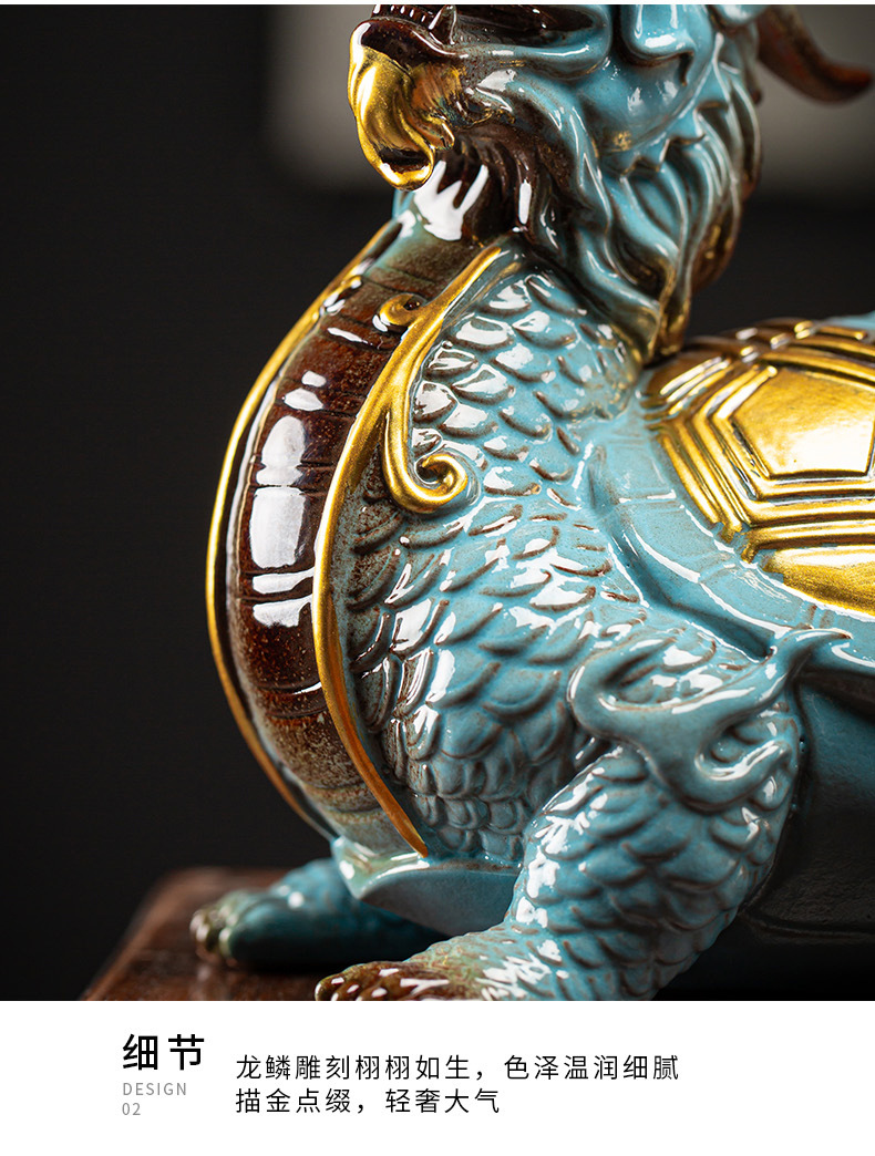 龙龟摆件陶瓷八卦金钱龟龙头龟大号化煞家居办公室装饰工艺品摆设