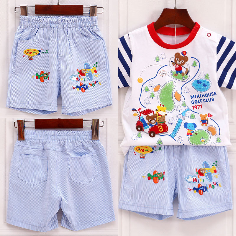 现货miki童装儿童短裤 日系男女童卡通条纹飞机短裤儿童夏季裤子