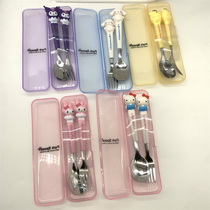 Foreign Trade Sanrio Melody Spork Set Clow M Doll Spoon Fork Combination Big Ear Dog Kt Cutlery Box