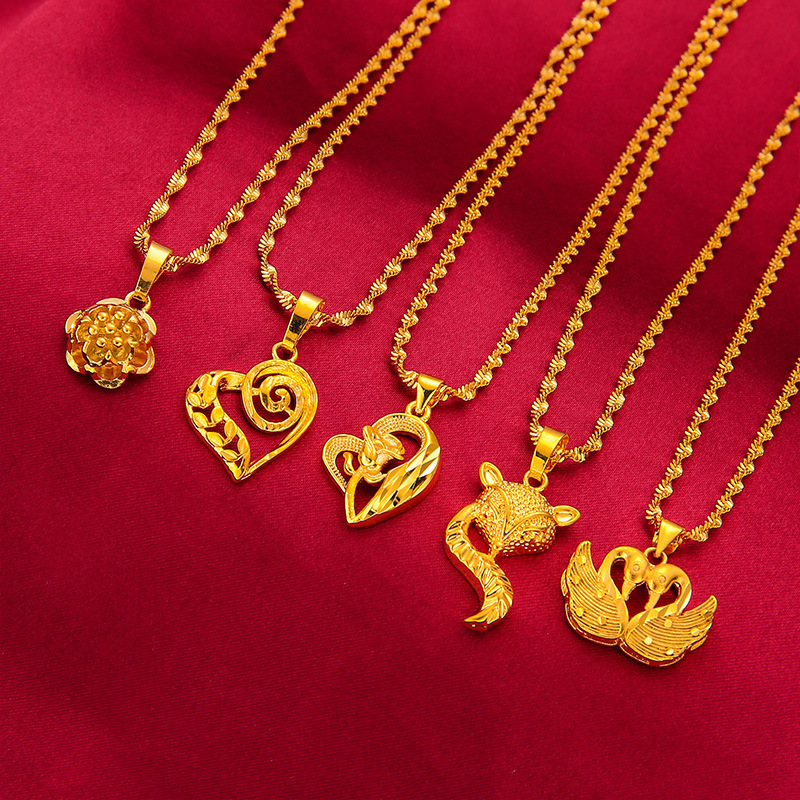 外贸热卖铜镀金四叶草项链越南缅甸爆款首饰仿黄金项链女沙金24