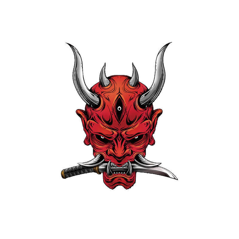 鬼武士车贴般若鬼武者面具汽车贴纸日系和风电动车摩托车划痕贴