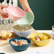 小麦秸秆碗家用米饭汤碗简约日式防摔塑料方形碗彩色餐具可印logo