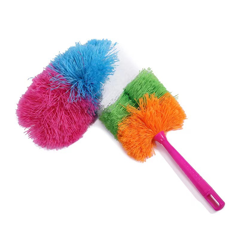 New Year Essential Rainbow Color Fiber Dust Remove Brush Adjustable Rod Flexible Washable Household Cleaning Good Helper