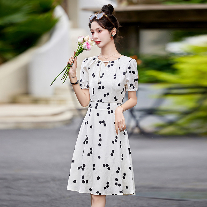 2024夏装新款收腰连衣裙女式甜美优雅时尚圆点印花裙子女zy8928