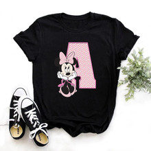 厂家直销 米老鼠卡通字母组合印花T恤夏季女孩的上衣休闲可爱风