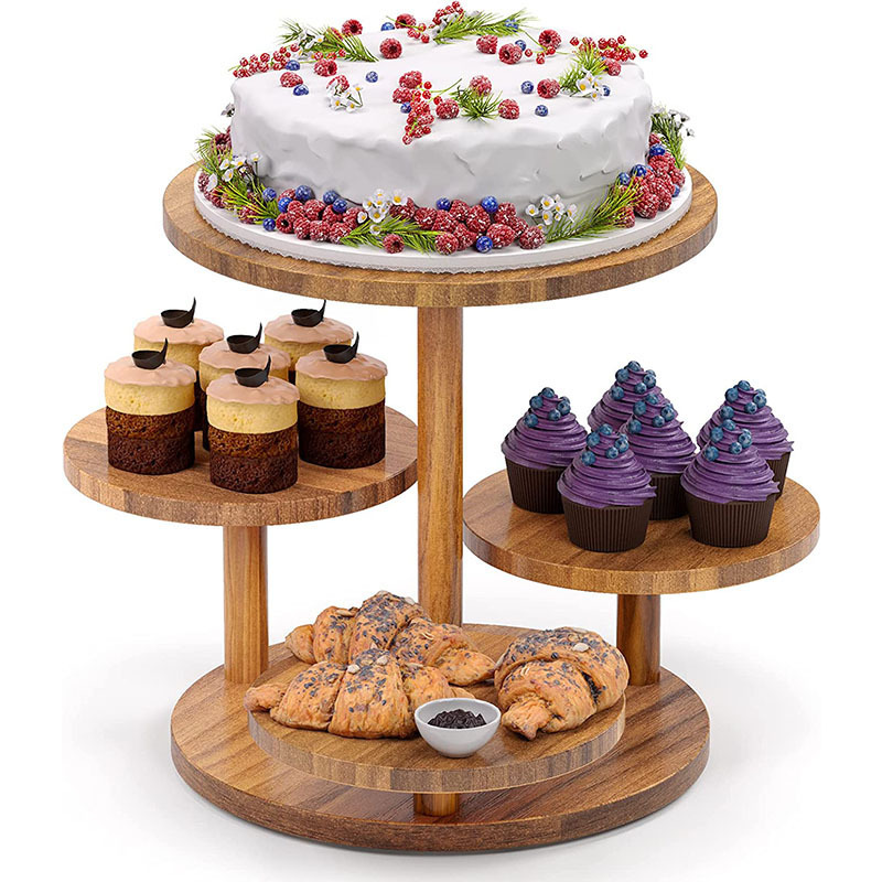 Party round Paper Cup Cake Tower Bamboo Wooden Cake Rack with Layered Tray Decorative Tray Wooden Shelf