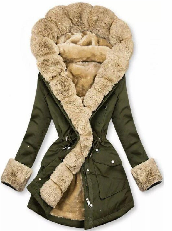 European and American Coat Fur Collar Coat Cross-Border Autumn and Winter Women's Warm Fur Collar Hooded Jacket