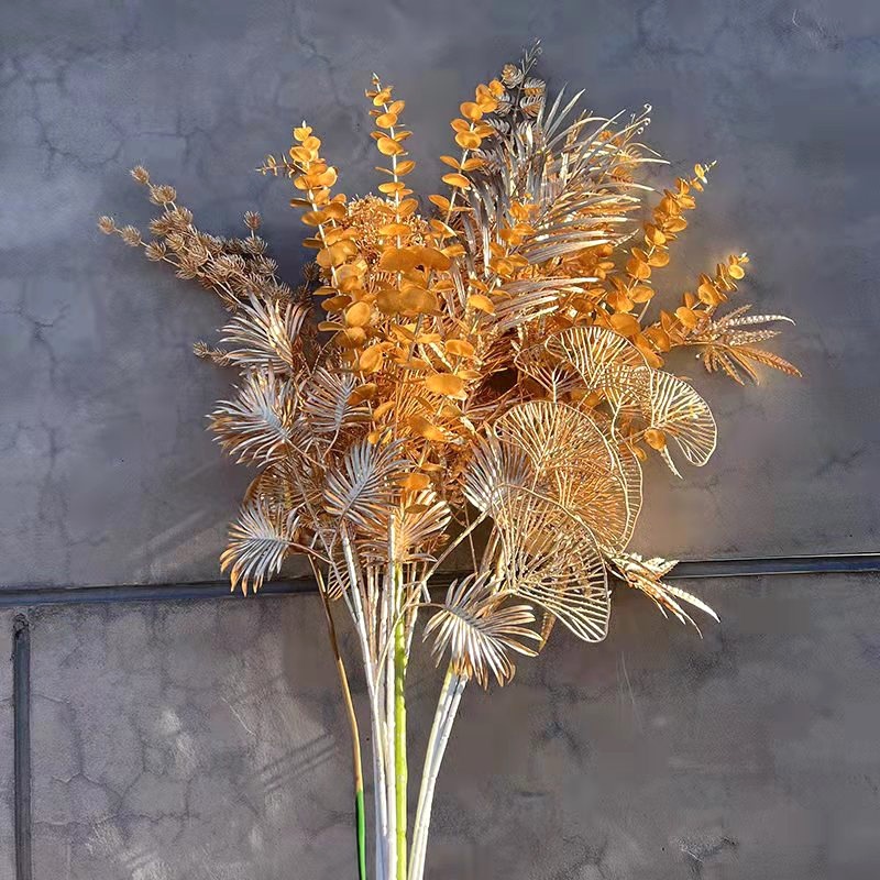 金色仿真花金色尤加利银杏叶冬青果新年福桶金叶子仿真年宵花批发