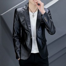 20220725秋季新款西装皮衣男士修身韩版帅气皮西装青年西服夹克外