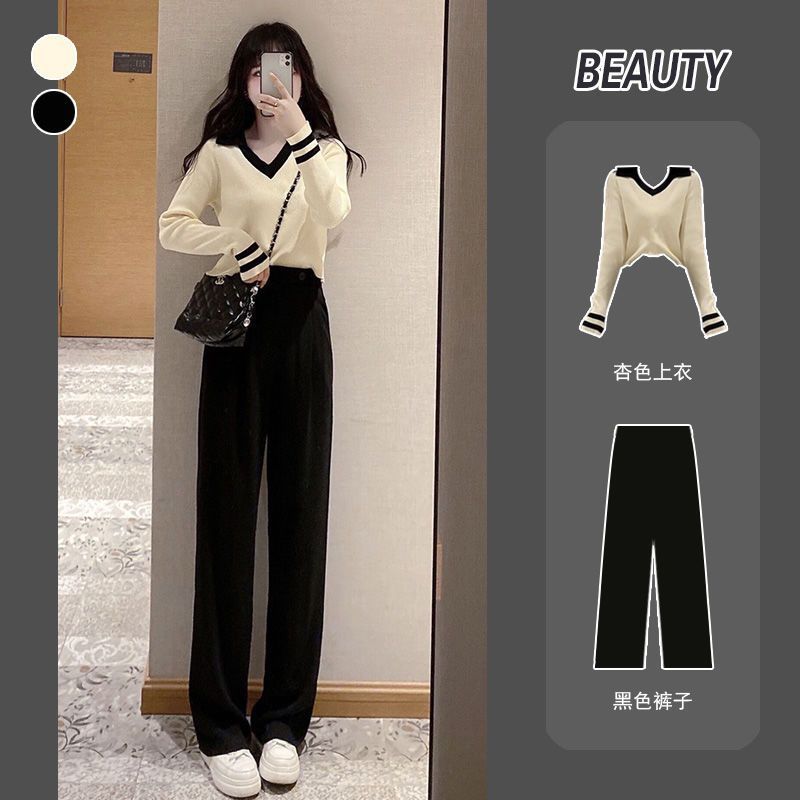 春秋季套装女穿搭一整套2024新款学生洋气阔腿裤休闲气质两件套潮