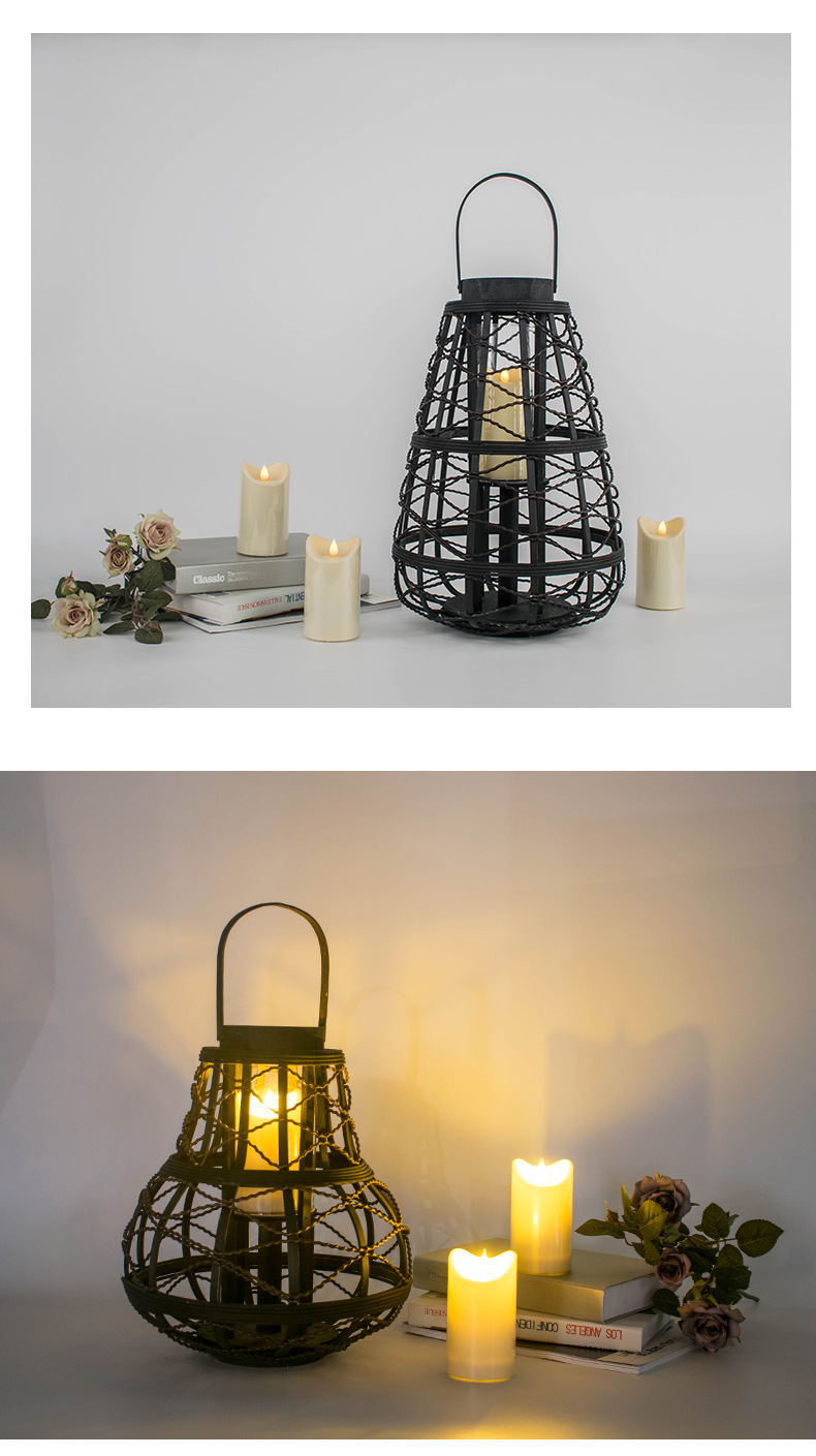 蜗居生活落地竹编手提灯笼烛台摆件复古装饰酒店样板房家居饰品
