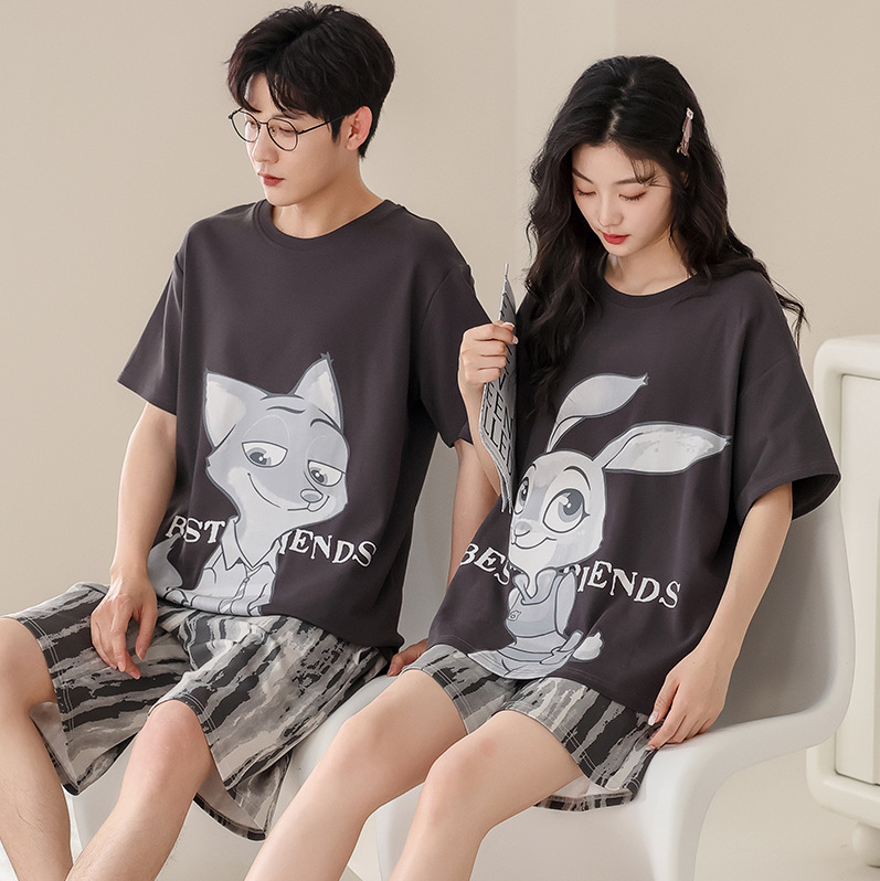 Couple Pajamas Pure Cotton Short Sleeve Short Pants Summer Men's and Women's Sweet Cute Cartoon plus Size Can Be Outerwear Homewear Suit