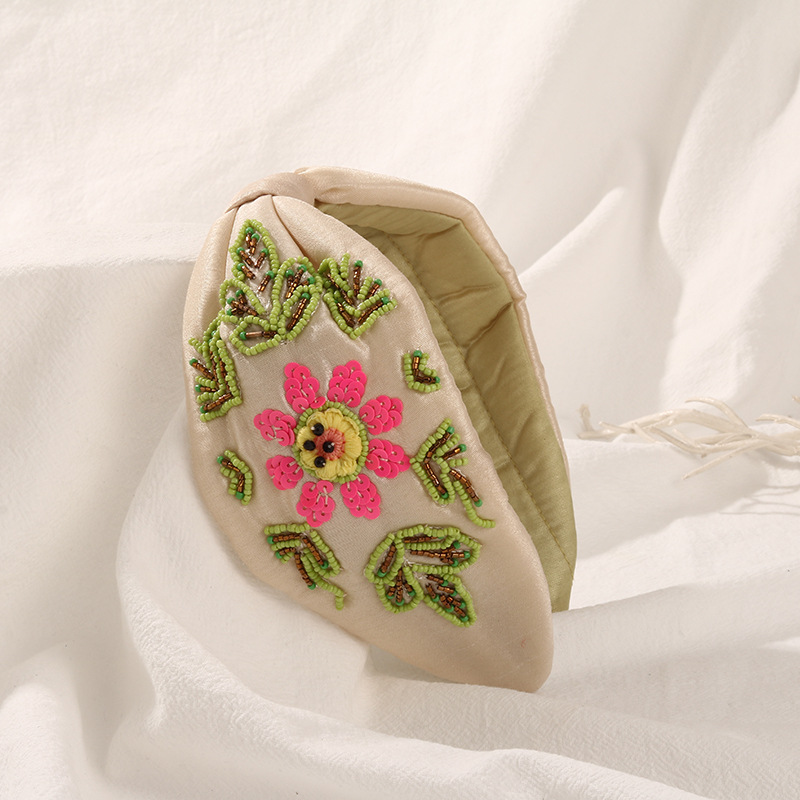 欧美布艺手工缝珠亮片发箍太阳花蝴蝶结头箍跨境新娘气质百搭发饰