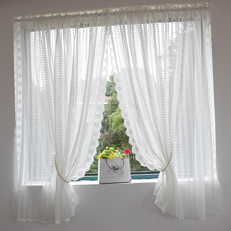 免打孔小窗户透光蕾丝纱帘飘窗客厅魔术贴自粘家纺家饰窗帘门帘及