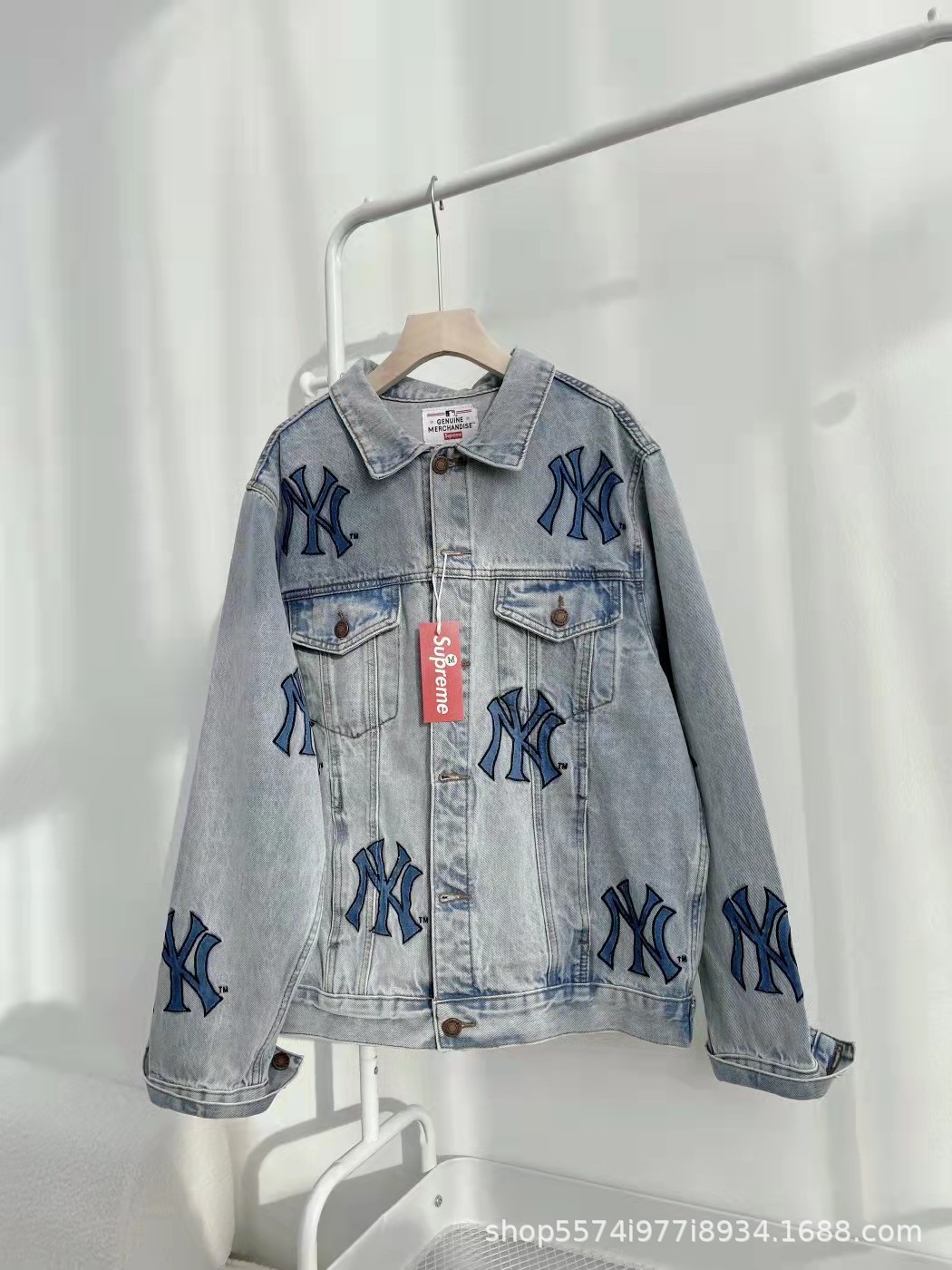 22ss春秋新款mlb洋基队满身刺绣ny标牛仔外套男女情侣款休闲夹克