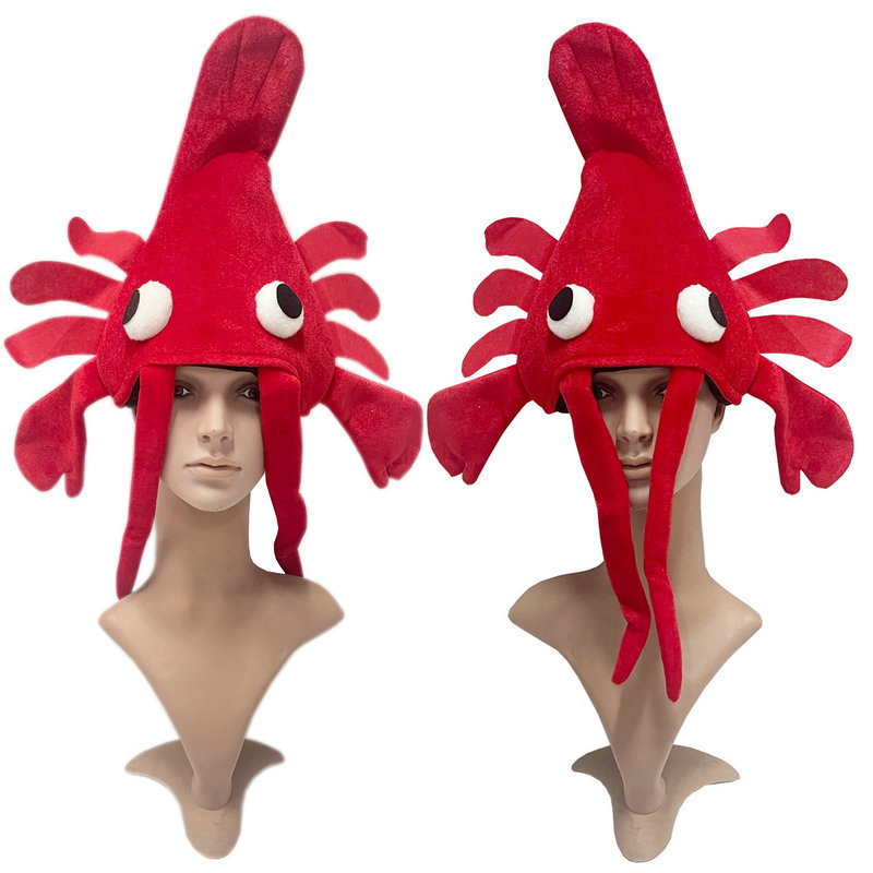 海洋动物帽子 红色大龙虾帽 仿真卡通造型帽 游戏道具动物头套cos