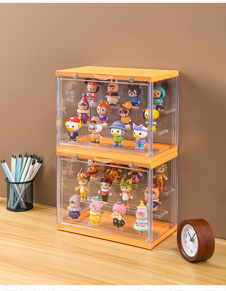 防尘手办收纳盒可叠加透明盲盒展示架玩具收纳架桌面收纳盒