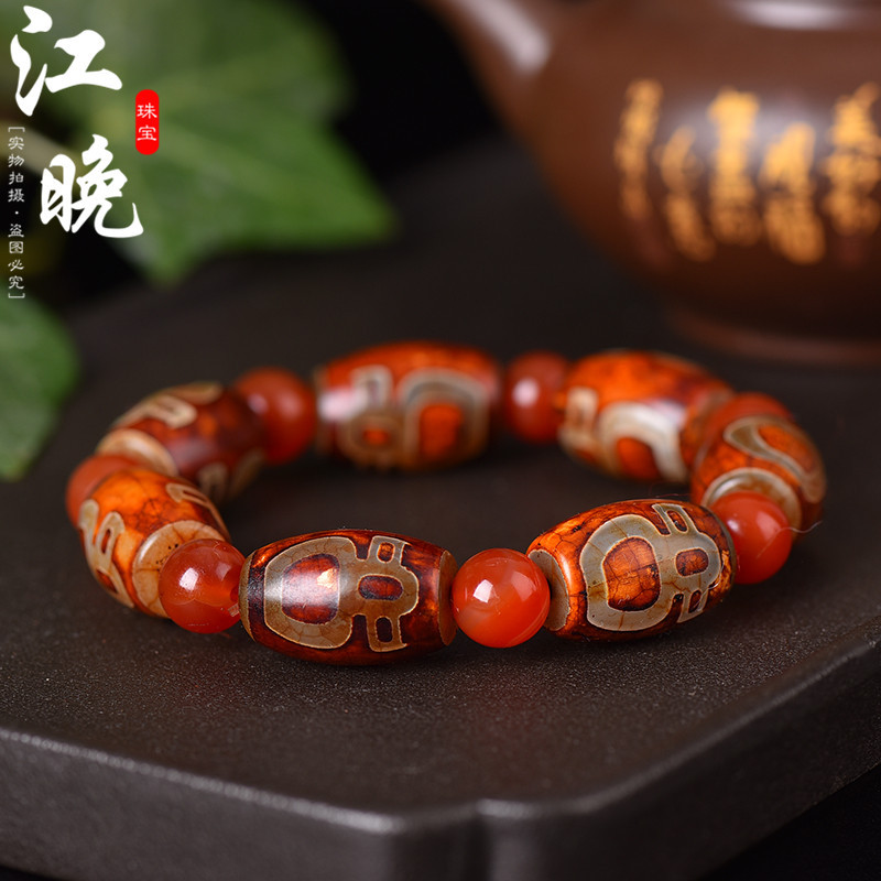 复古包浆西藏玛瑙财神天珠真品玉髓老料朱砂红珠手链配珠男女手串