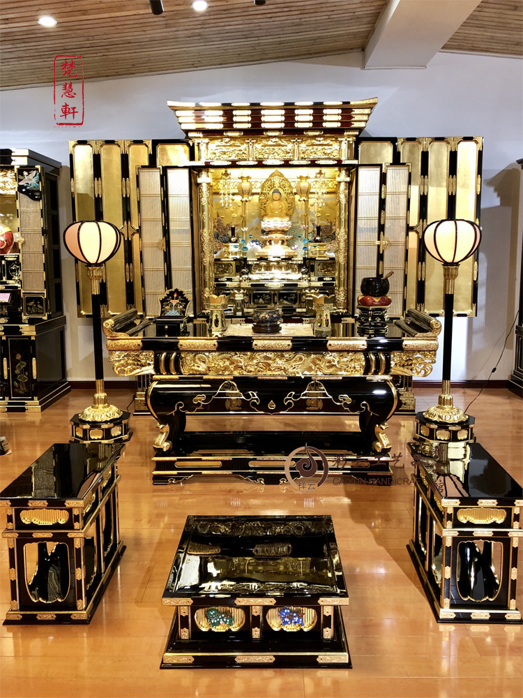 新型三方开大佛龛金箔彩绘佛坛佛龛立柜实木神龛佛柜神台柜