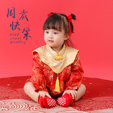 周岁礼服女宝宝抓周宴一岁婴儿中式唐装中国风一周岁红色衣服套装