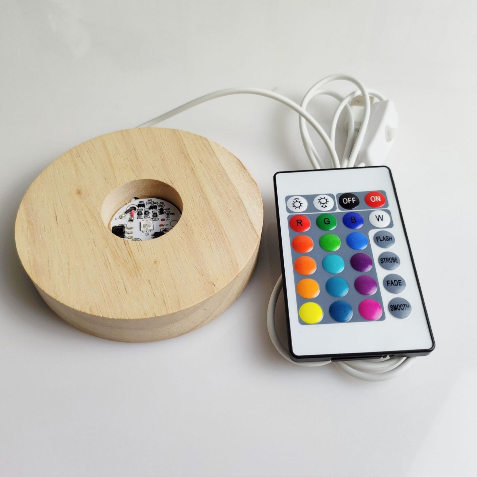 圆形实木发光底座LED小夜灯木底座 水晶香薰石发光灯座鱼缸木底座