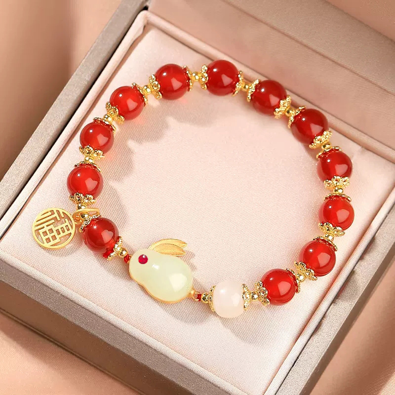 Jade Hare Bracelet Female Niche Woven Money Rabbit Boundless Hetian Jade Bracelet Jade Hare Bracelet Accessories Crystal Bracelet Wholesale