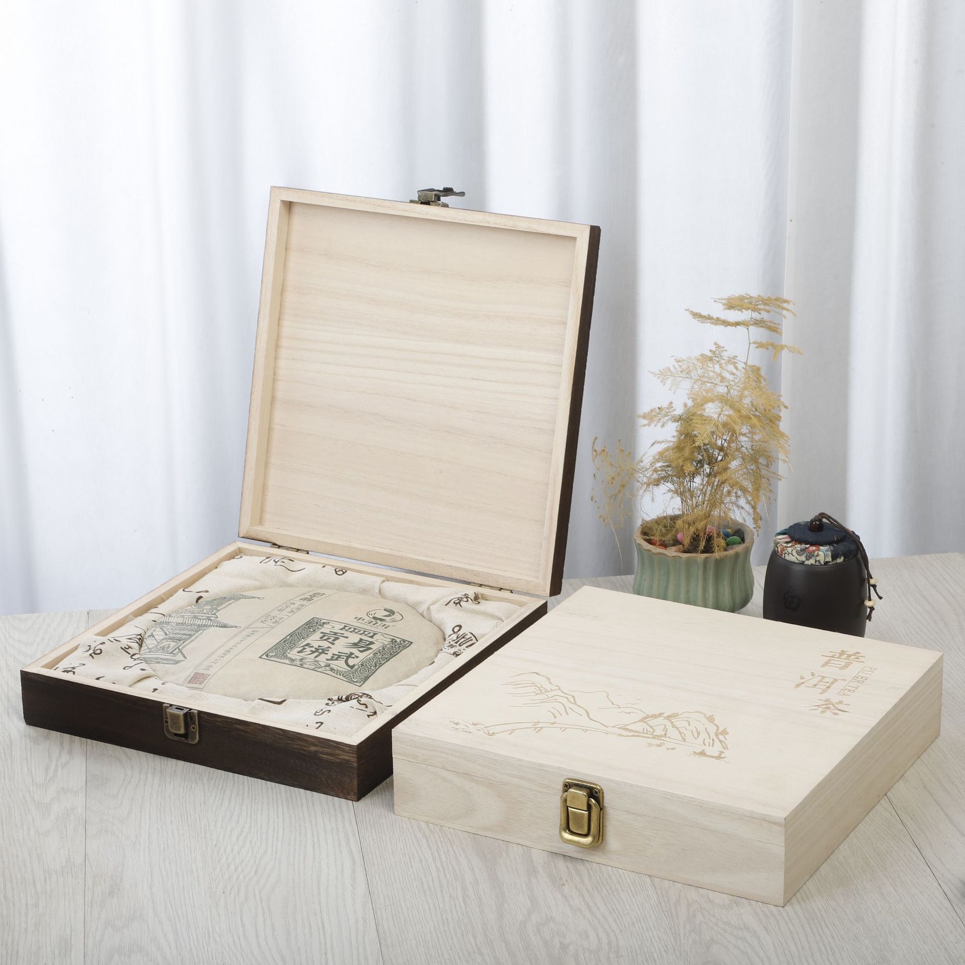 茶饼盒翻盖桐木茶叶盒木质礼盒茶叶包装盒带内衬普洱茶盒木盒定做