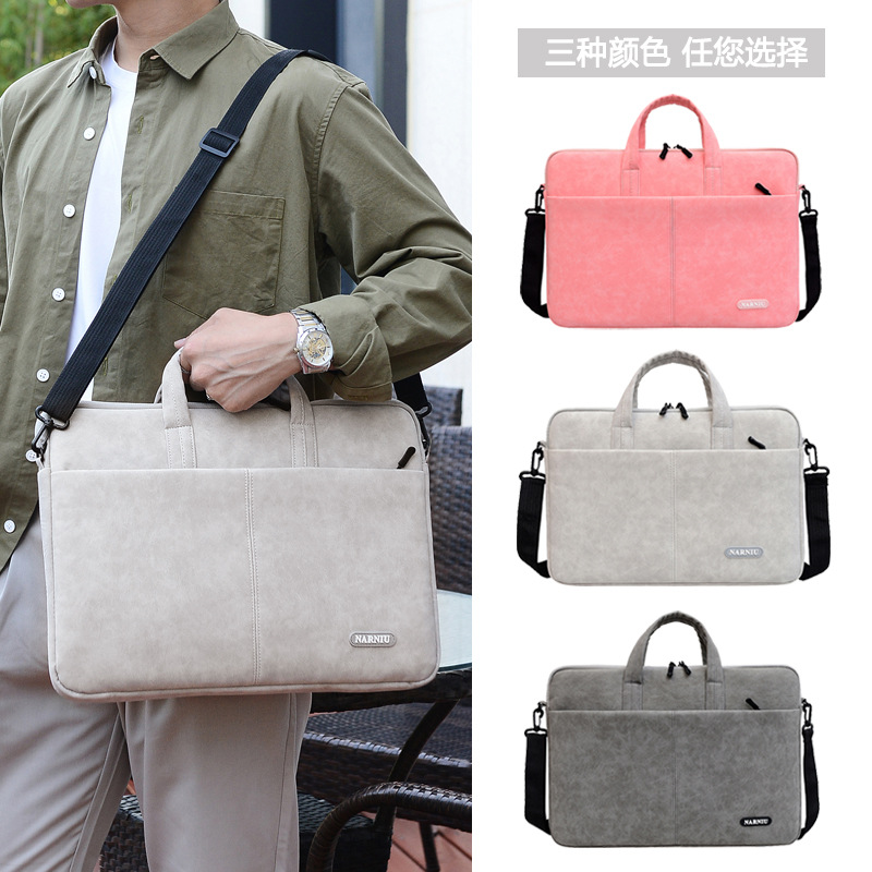 new laptop bag pu waterproof fabric portable shoulder office computer bag