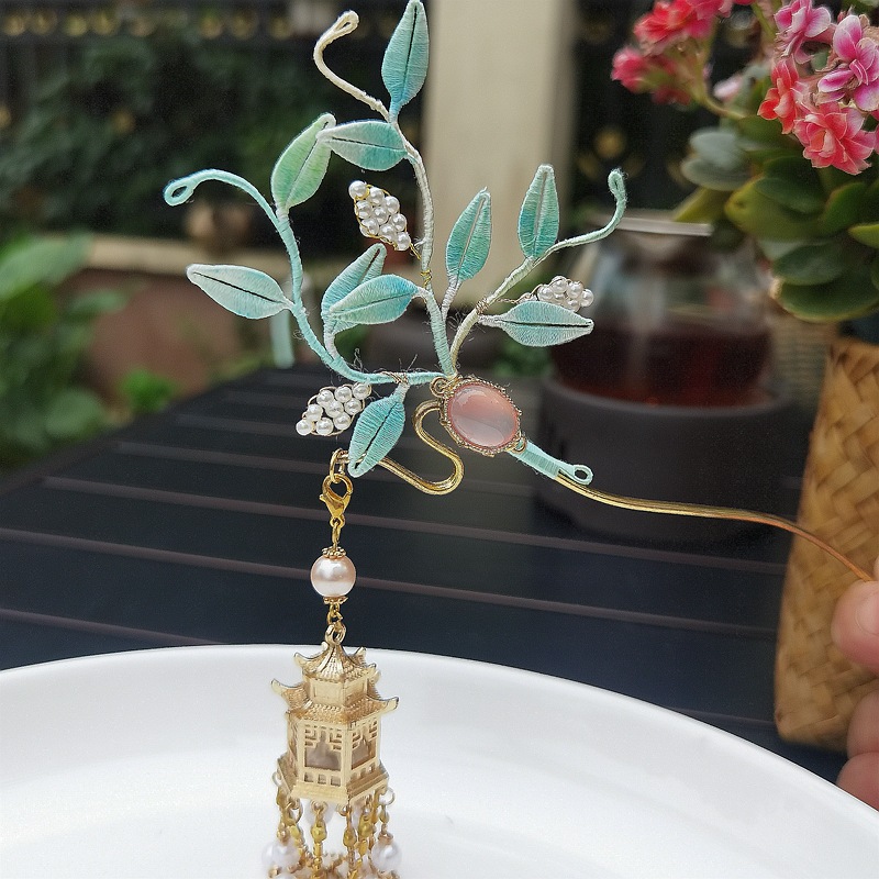 汉服头饰发簪古风蚕丝缠花发饰流苏步摇发钗盘发簪子仙气古装配饰