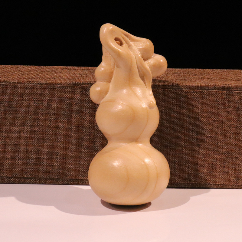 9.5cm叶子桃木葫芦手把件木雕工艺品木制木雕挂件景区热卖工艺品