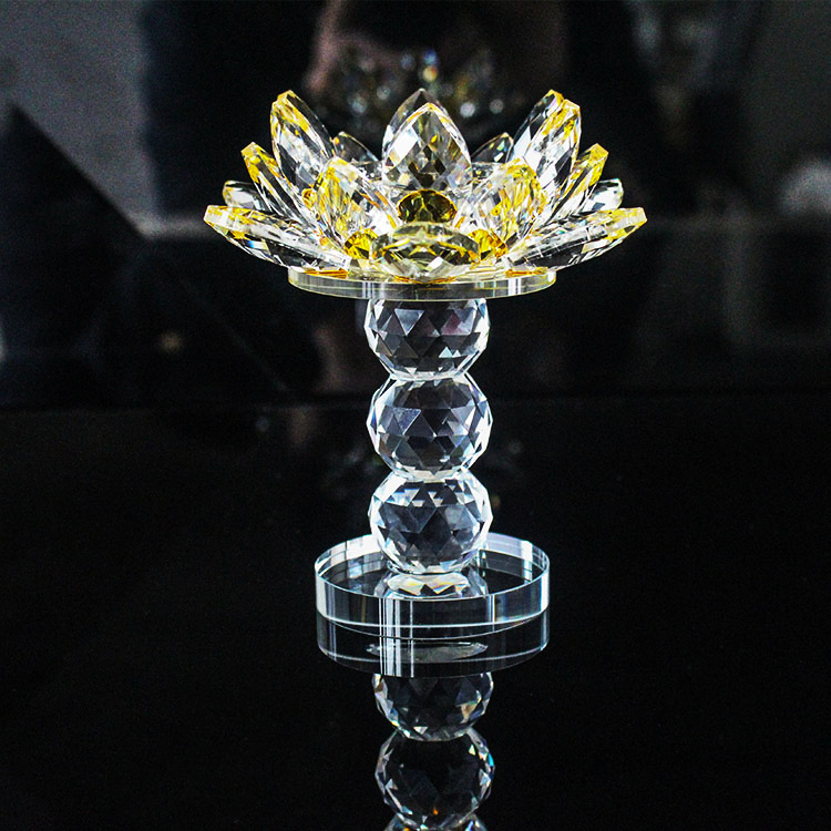 Factory in Stock Supply Crystal Candlestick Creative Decoration Goblet Crystal Lotus Opening Gift Decoration Wholesale