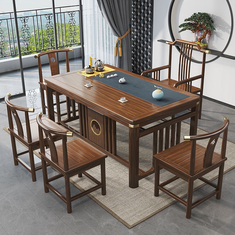 新中式茶桌椅组合茶台全套办公室实木茶几家用泡茶桌茶具套装一体