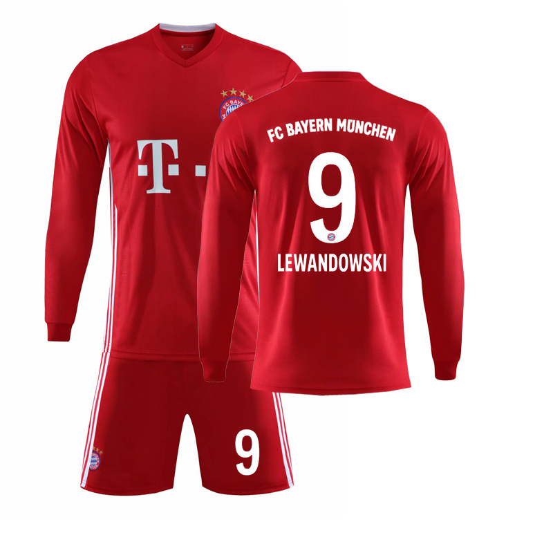 长袖拜仁球衣20-21主场9号莱万25号穆勒10号萨内足球队服套装印号