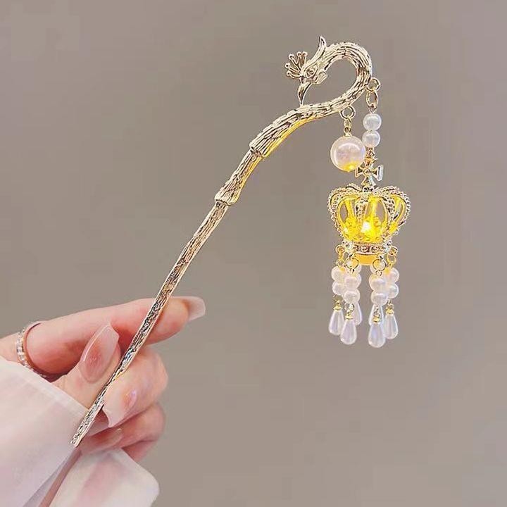 Luminous Tassel Lantern Hairpin Female New Chinese Style High Sense GD Back Head Updo Antique Hair Accessories Hairpin