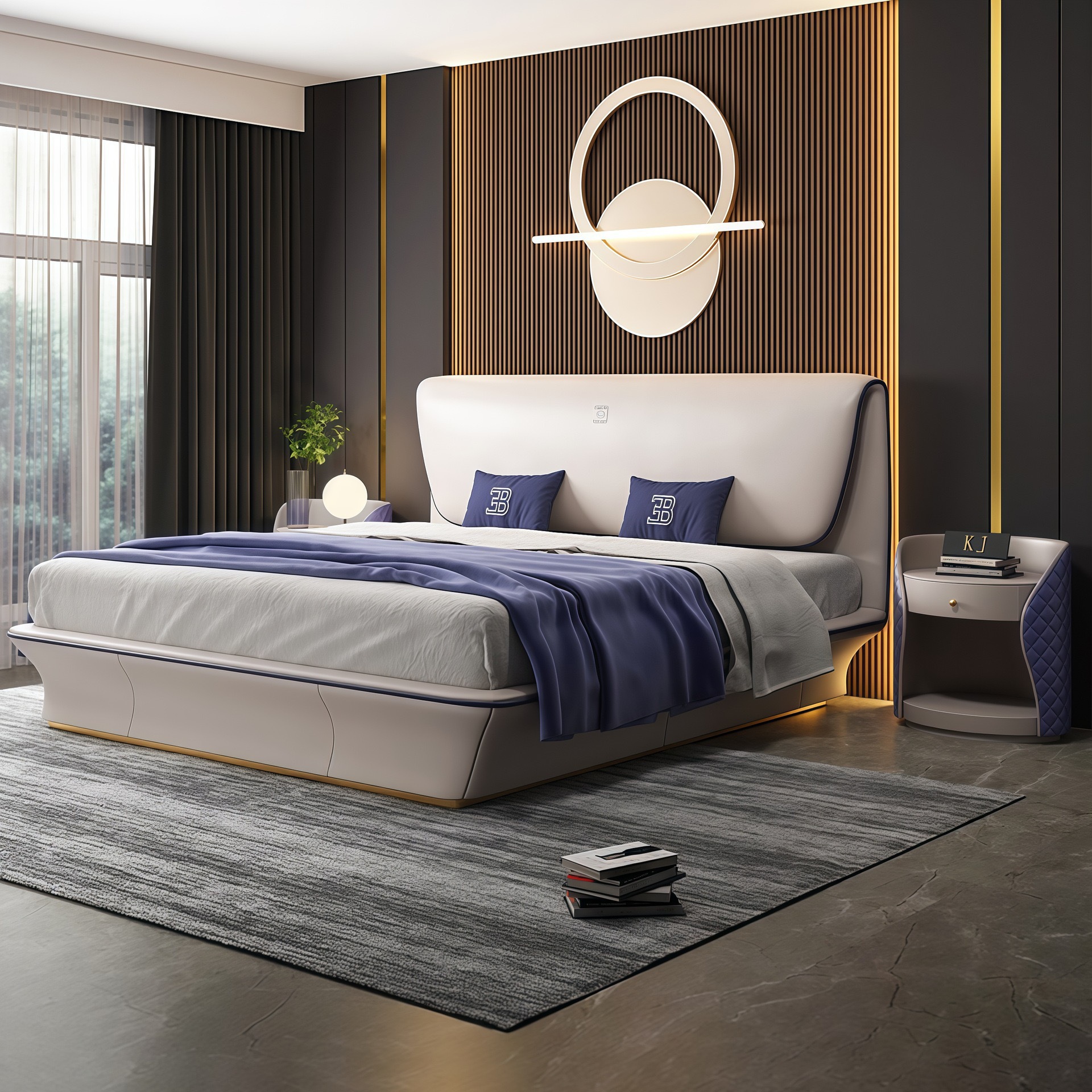 意式轻奢真皮床布加迪系列皮床设计师高端别墅豪宅主卧床轻奢家具