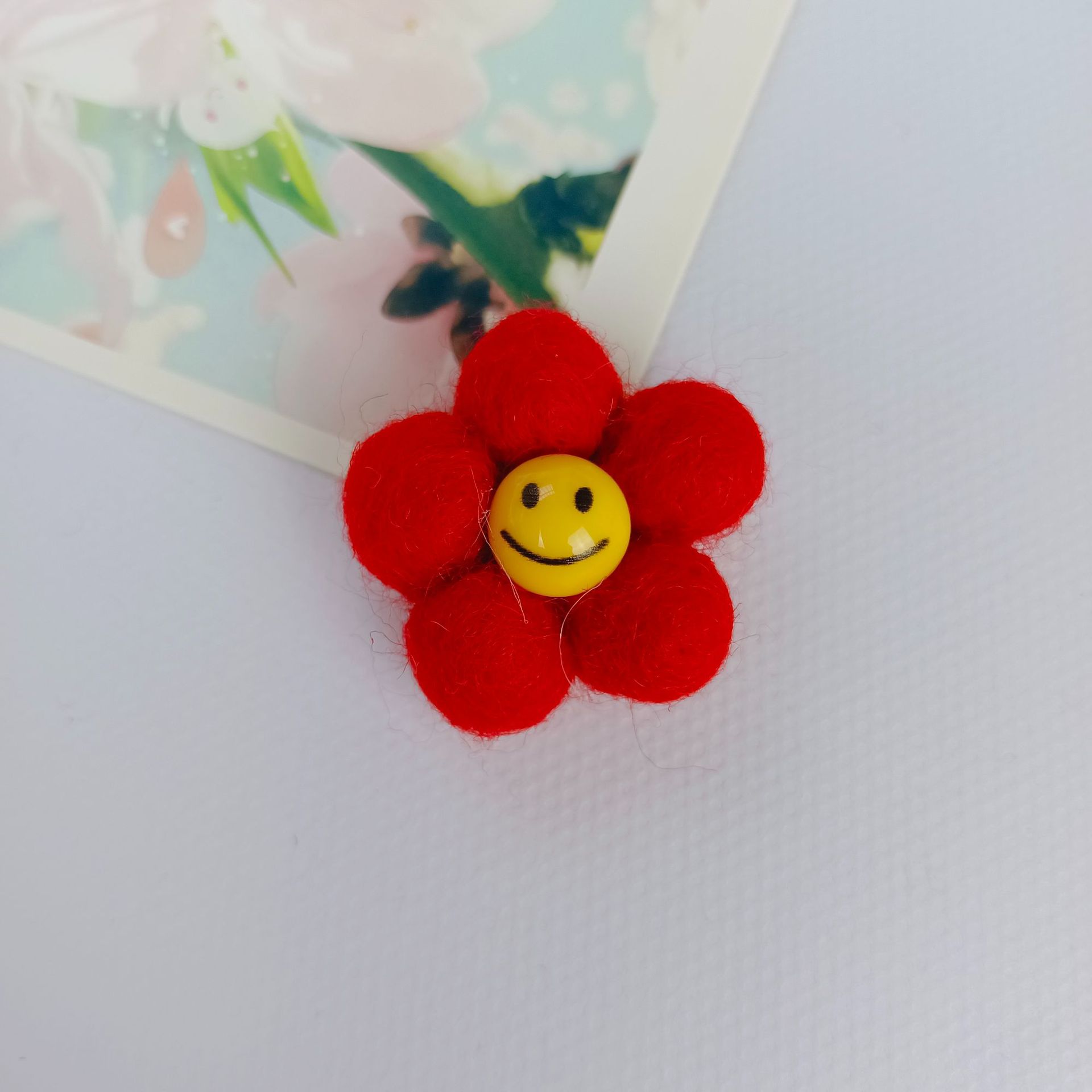 羊毛毡花朵 儿童发夹材料 甜美公主笑脸花头饰辅料 服装搭配球花