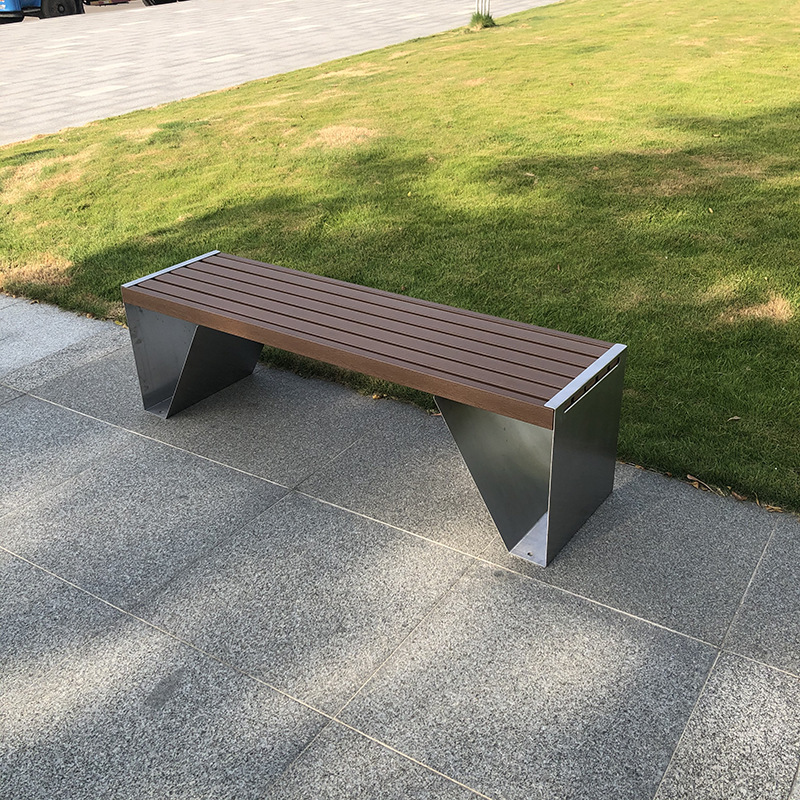 室外长条坐凳酒店商业广场座椅塑木创意不锈钢长凳异形户外公园椅
