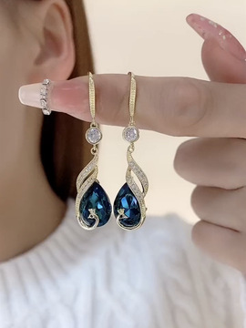 设计感时尚网红蓝色孔雀耳线耳环2021新款潮长款凤凰水晶流苏耳坠