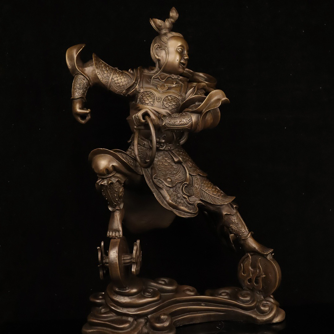 黄铜哪吒三太子神像哪吒佛像居家供养摆件大号中坛元帅客厅装饰品